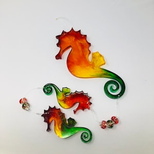 Red/Yellow/Green Resin Seahorse Suncatcher 23&quot;