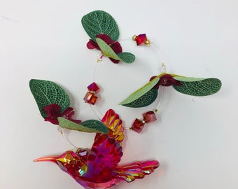 Handmade Burgundy Hummingbird Suncatcher 14"