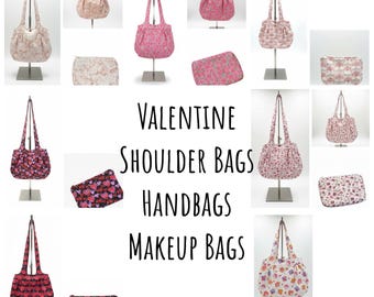 Handcrafted Valentine Floral Bags: Everyday Shoulder, Classic Handbag & Makeup Bag Set