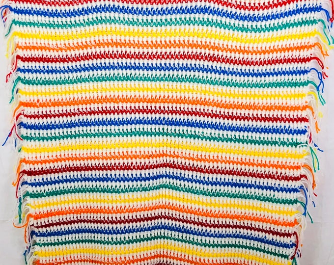 Featured listing image: Primary Stripes Crochet Baby Afghan
