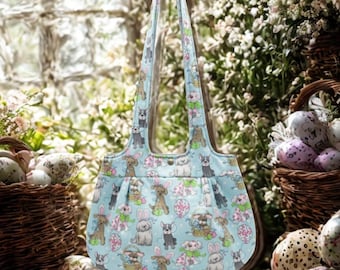 Festive Easter Dogs Print Shoulder Bag Set - Handmade in the USA - Perfect Gift for Dog Lovers - Matching Makeup Bag Included
