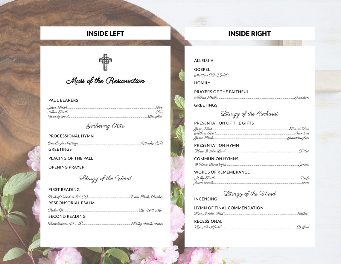Catholic Funeral Program Necrological Service Funeral Mass Template Etsy