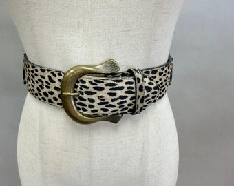 Vintage Made in USA Leopard Calf Hair Belt Brass Elephant Zebra Y2k Safari Small
