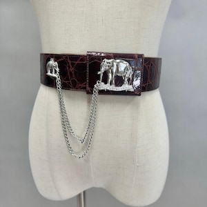 Catherine‎ Carson burgundy leather strap belt silver elephant & drop chain small Catherine Carson | Accessories | Catherine Carson Burgundy  main image 2