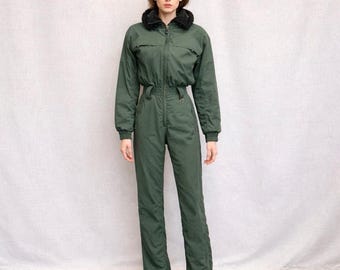 Obermeyer St. Moritz Vintage Ski Suit Forest Green Insulated Jumpsuit Womens 6