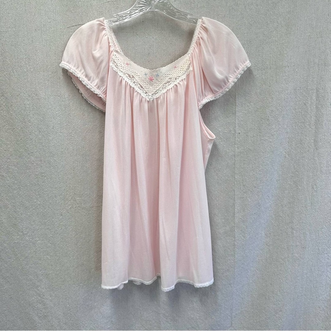 JC Penneys Vintage 70s 80s Pink Babydoll Nightie Sleep Shirt Size ...