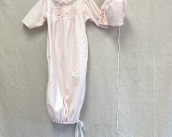 Carter's Vintage 80s pink striped gown & bonnet Layette Baby Newborn 0-3 Months