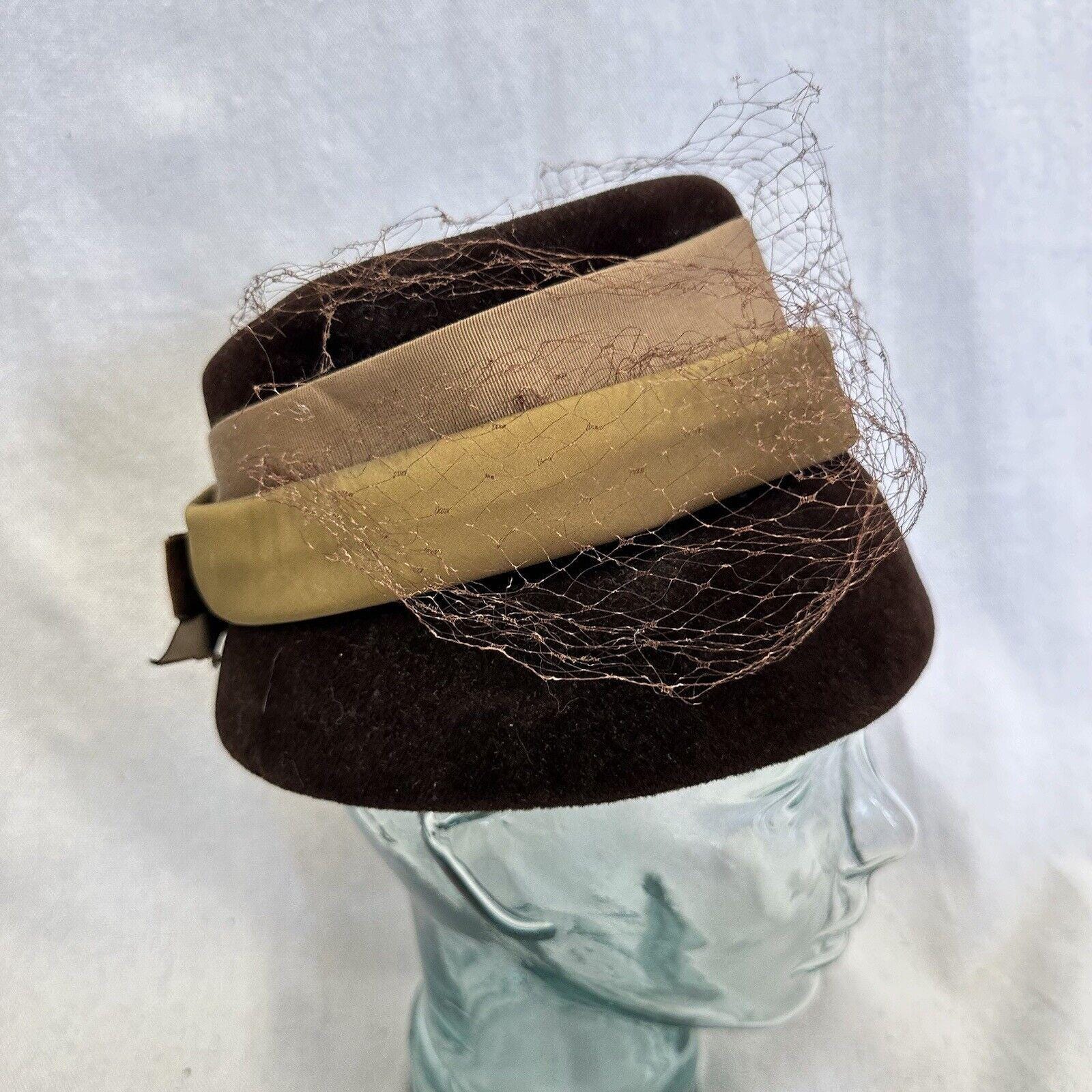 Corona Vintage 50s 60s Brown Velvet Pillbox Cloche Hat With 