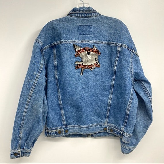 Vintage GAP Denim Jacket Harley Davidson Pegasus Patch Men's Vintage GAP Denim Jacket Harley Davidson Pegasus Patch Men's