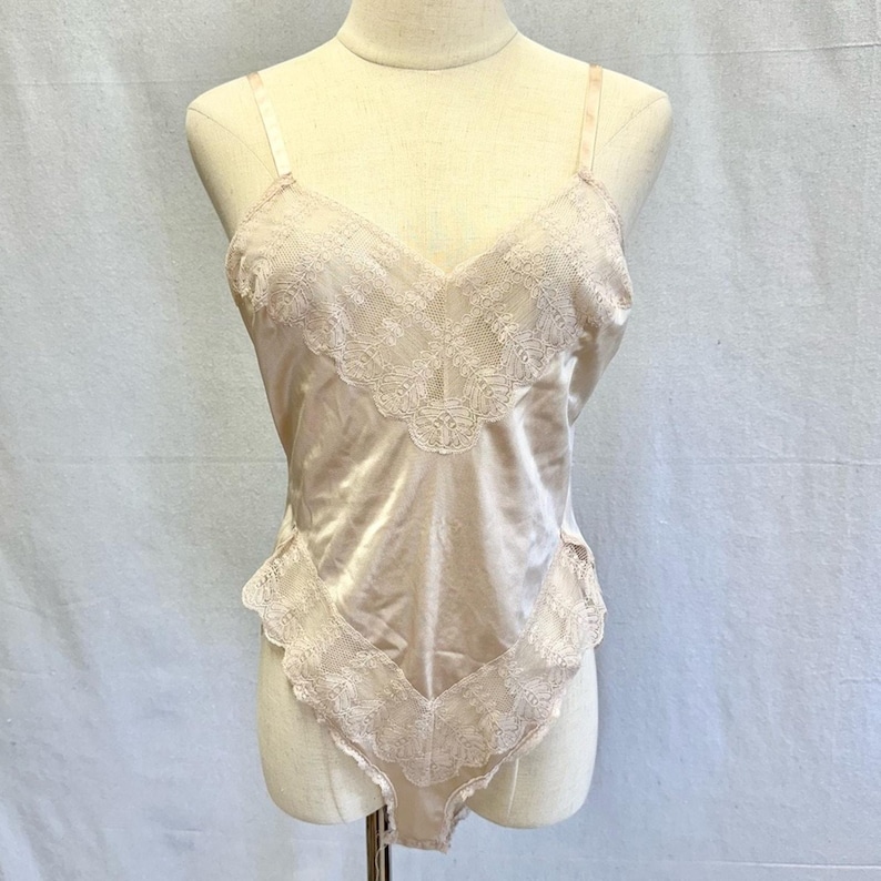 Vintage JC Penny High Cut Blush Cream Lace Teddy Cami Romper One Piece ...