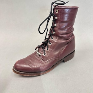 Justin Boots vintage jaren 90 bordeauxrode leren westernlaarzen met veters maat 7B