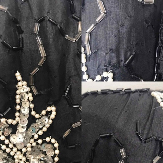 Vintage black/silver beaded semi crop silk short … - image 8