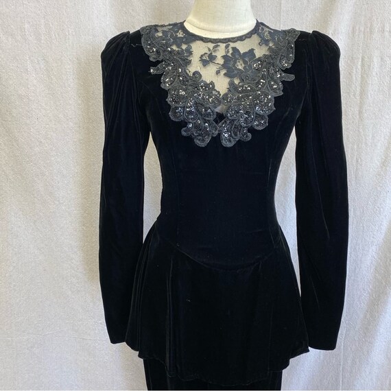 Scott McClintock vintage 80s black velvet peplum … - image 4