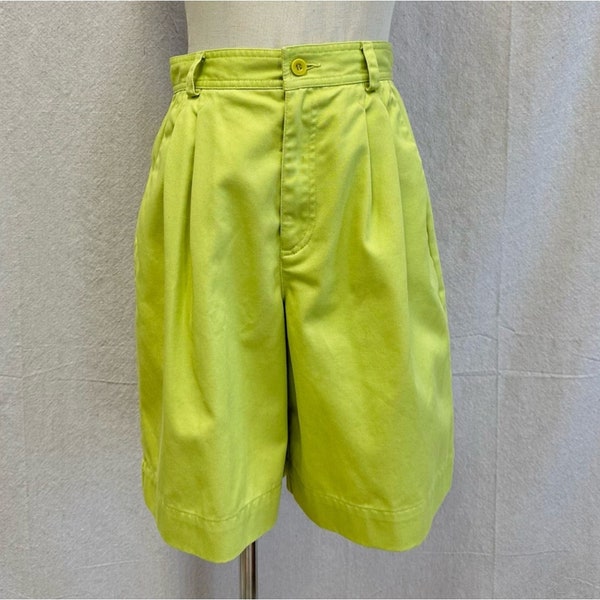 Liz Claiborne Liz Sport 90s chartreuse pleated cotton chino mom shorts size 6