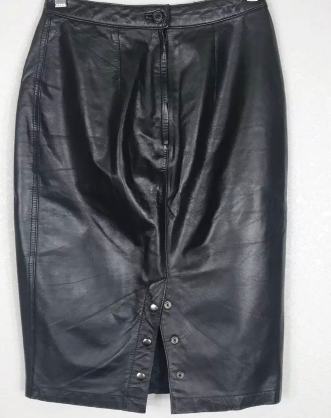 Vintage Bermans Black Leather Pencil Skirt Sz 6 | Etsy