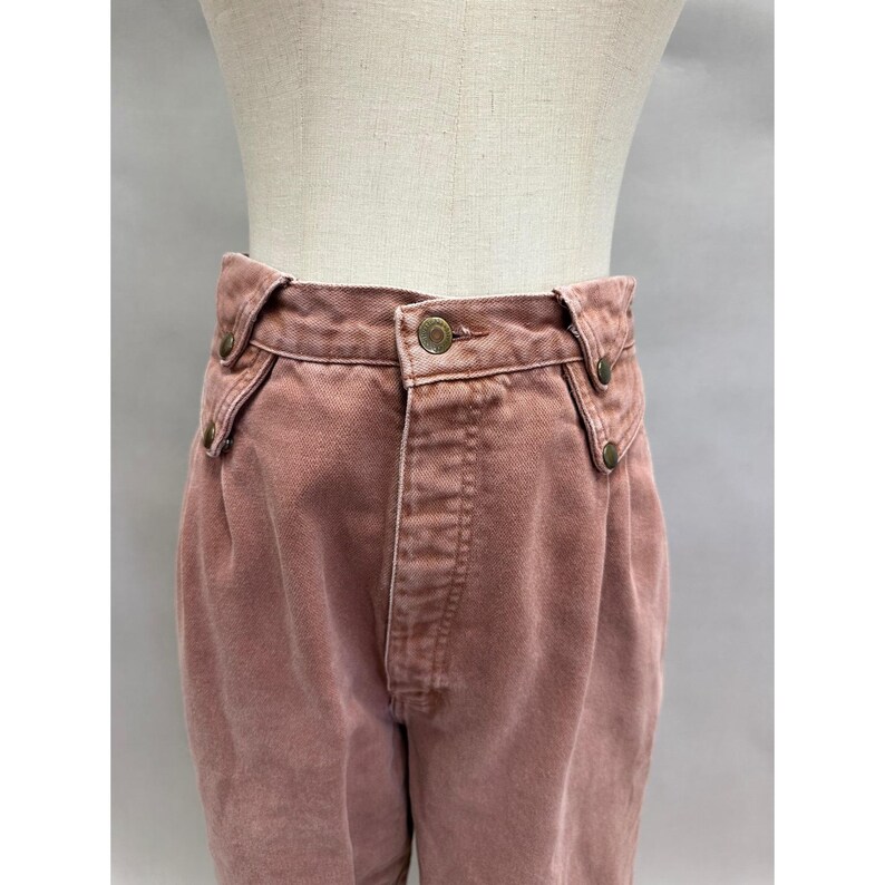 Wrangler Vintage 90s Denim Rose V-Waist Pleated Front Jeans Frayed Hem Size 12 image 3