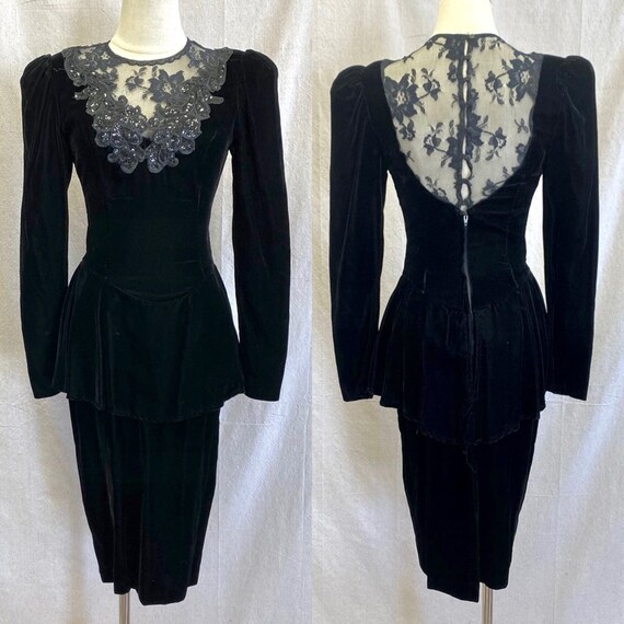 Scott McClintock vintage 80s black velvet peplum … - image 1