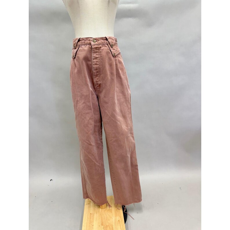 Wrangler Vintage 90s Denim Rose V-Waist Pleated Front Jeans Frayed Hem Size 12 image 2