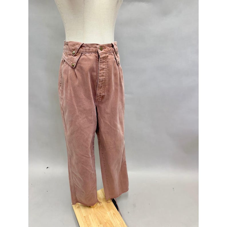 Wrangler Vintage 90s Denim Rose V-Waist Pleated Front Jeans Frayed Hem Size 12 image 5