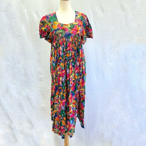 Sita vintage 80s bright multicolor floral muumuu kaftan house dress size small