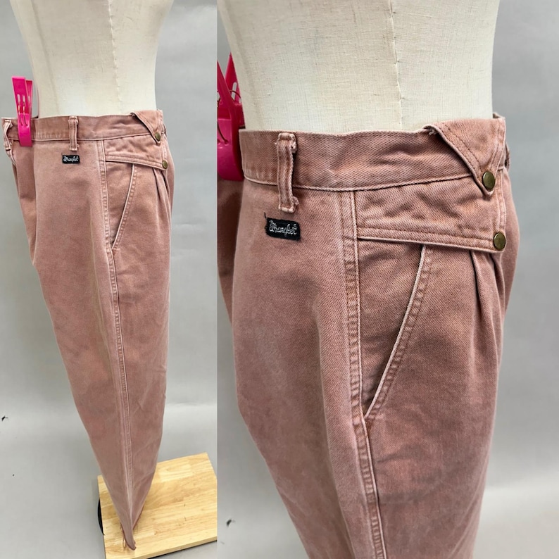 Wrangler Vintage 90s Denim Rose V-Waist Pleated Front Jeans Frayed Hem Size 12 image 8