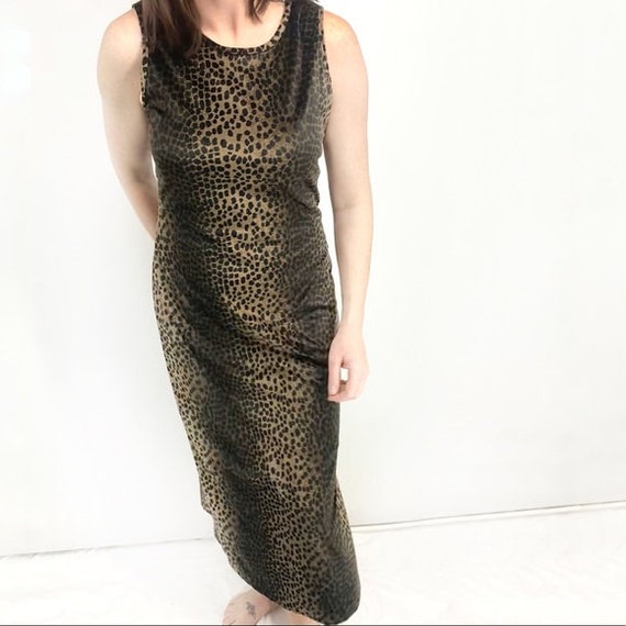 Retro 90s leopard dot velour sleeveless maxi dres… - image 1