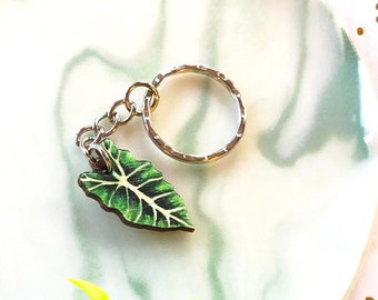 Plant Keyring, Plant Leaf Keychain, Houseplant Wooden Keyring, Monstera Leaf Keychain