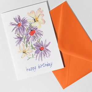 Alles Gute zum Geburtstagskarte, bunte freudige Blumengeburtstagskarte, illustrierte Blumen-Geburtstagskarte