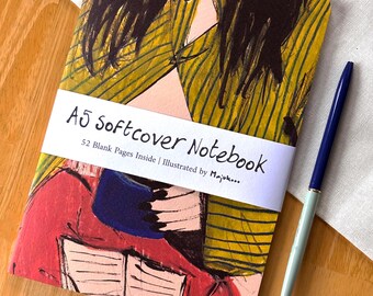 Morning Coffee A5 Softcover Illustrated Notebook, Blank Notebook, Fashion Sketch Journal, Diary, Planner
