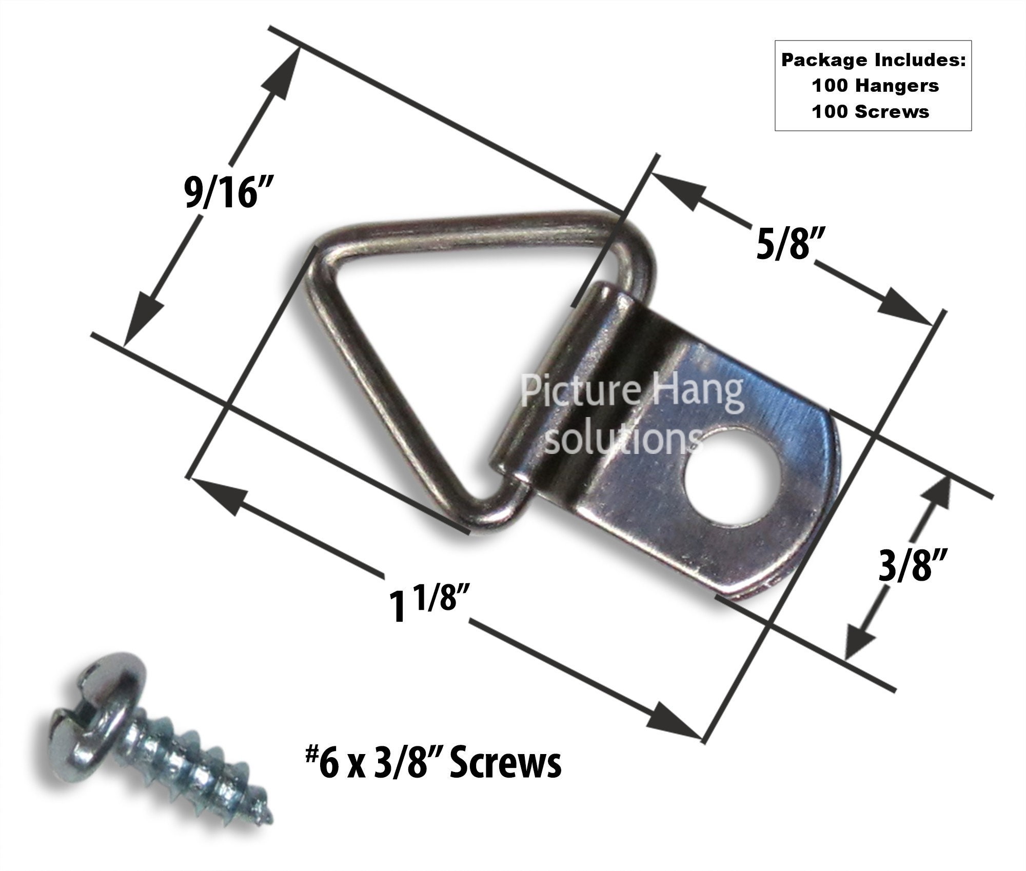 D Ring Picture Hangers with Screws - Pro Quality D-Rings - 100 Pack - Picture Hang Solutions
