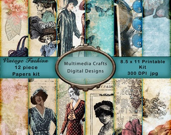 Vintage Fashion Paper Pack, Scrapbooking Ephemera (Digital Download)