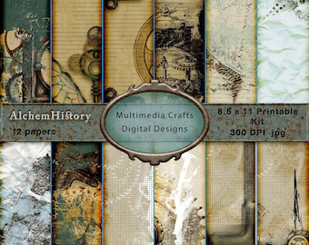 AlchemHistory - 8.5" x 11" Digital CU Paper Kit.  Scrapbook, Journal, Cards, Tags, Ephemera