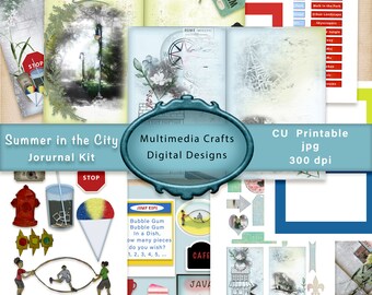 Summer In the City Junk Journal Digital Kit.  Commercial Use.  Urban themed, Pages, Envelope, Ephemera