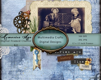 Commercial Use "Memories Ago" Digital Frame Cluster.  Photoshop, Photography, scrapbook, journal, ephemera, collage