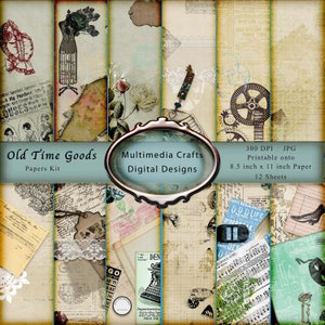 Puede incluir: Un paquete de papel digital con 12 hojas de diseños de inspiración vintage. Los papeles presentan una variedad de texturas, patrones y colores, incluyendo beige, marrón, azul y verde. Los papeles son perfectos para scrapbooking, creación de tarjetas y otras manualidades de papel.