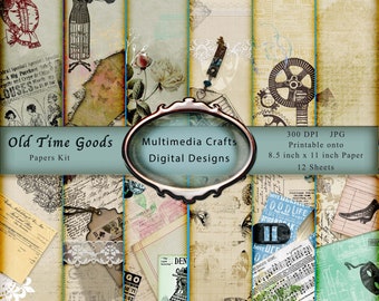 Old Time Goods 8.5" x 11" Digital CU Paper Kit.  Scrapbook, Journal, Cards, Tags, Ephemera