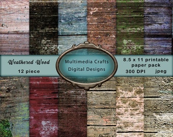 Weathered Wood Digital Paper Pack, Scrapbook Textures (8.5"x11")