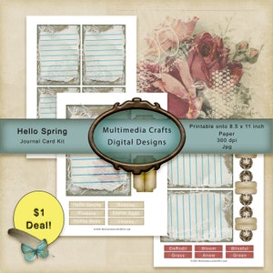 Hello Spring_Journal Cards. Commercial Use digital papers. Scrapbook, Junk journal, mixed media. Tags