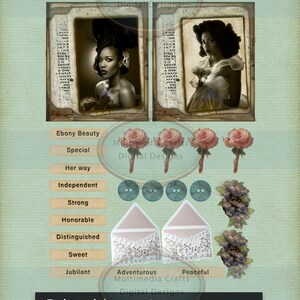 Ebony Beauties Digital Photos Kit. Vintage African Americans, Junk Journal, Scrapbooking, Cards, Tags, Mixed Media image 4