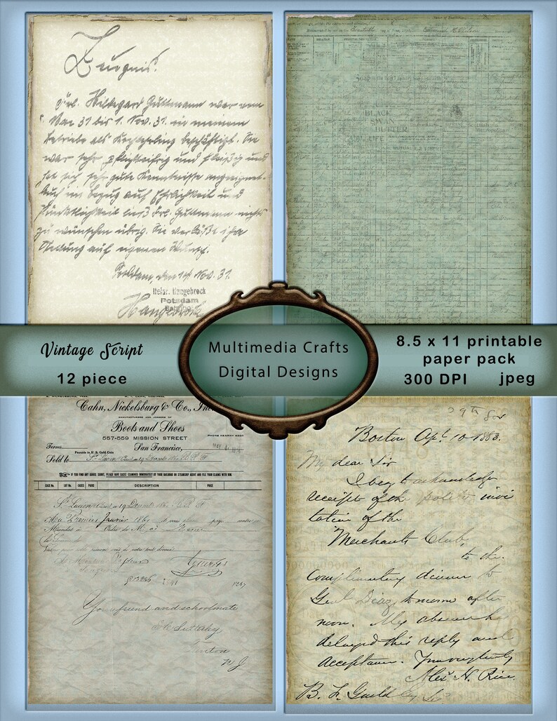 Vintage Script Digital Paper Pack, Commercial Use (8.5x11, JPEG) - Etsy