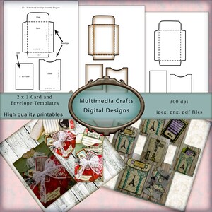 2 x 3" Digitale Karte und Umschlag Vorlage.  Journal, Scrapbook, Drucken und Schneiden.