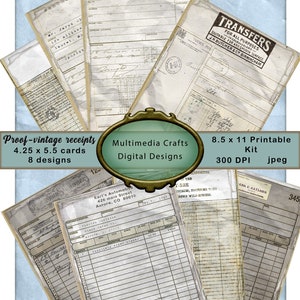 Proof_digital receipts. 4.25 x 5.5 vintage style receipts. Journal, scrapbook, mixed media printable paper image 1