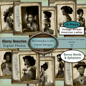 Ebony Beauties Digital Photos Kit.  Vintage African Americans, Junk Journal, Scrapbooking, Cards, Tags, Mixed Media