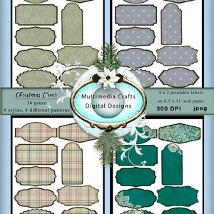 Christmas Cheer 4 x 2 digital labels. Commercial Use. Mixed media, scrapbook, journal, tags, cards image 2