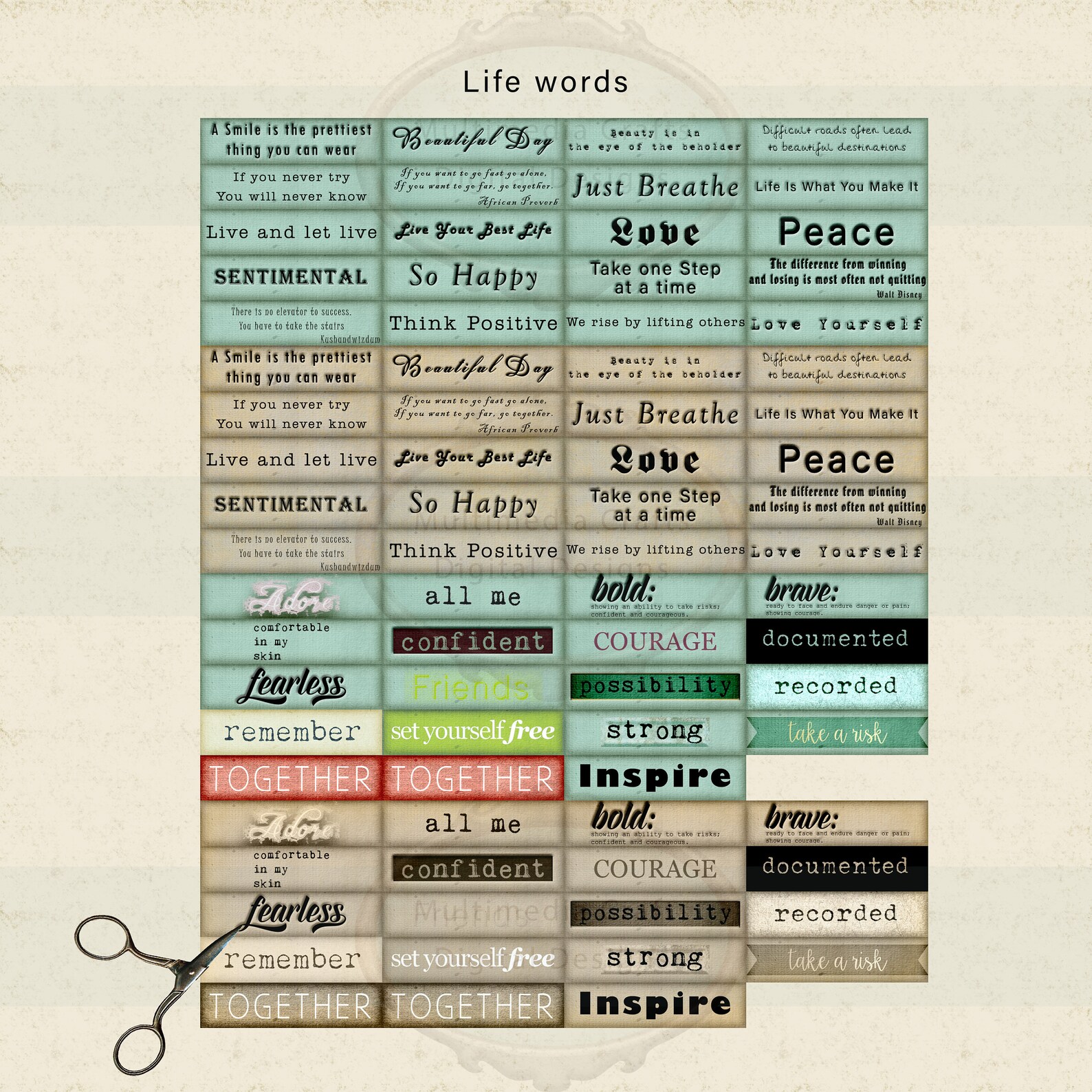 Life Words Digital Download. Printable Commercial Use Sheet of Words ...
