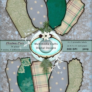 Christmas Cheer 4 x 2 digital labels. Commercial Use. Mixed media, scrapbook, journal, tags, cards image 1