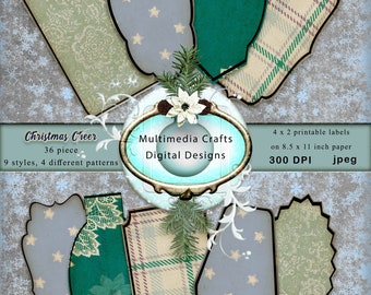 Christmas Cheer 4" x 2" digital labels.  Commercial Use.  Mixed media, scrapbook, journal, tags, cards