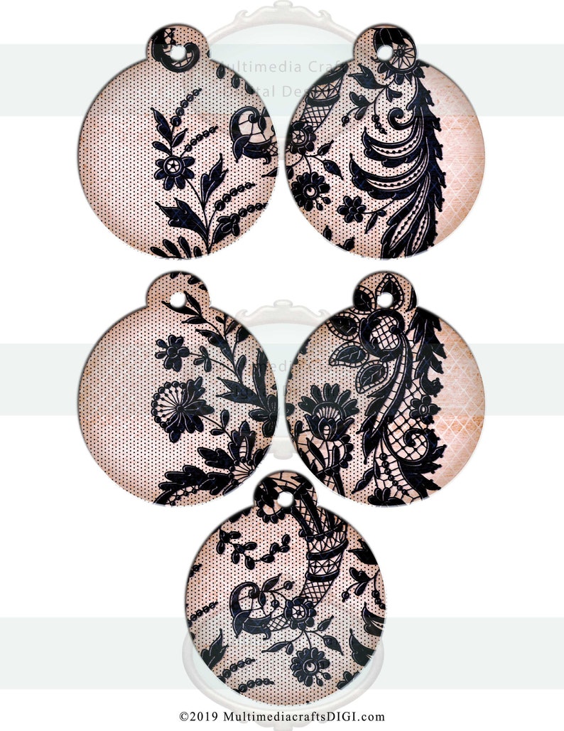 Blooming Ornaments_3.25 x 3.5 digital tags. Shabby chic, ephemera, scrapbook, journal image 4