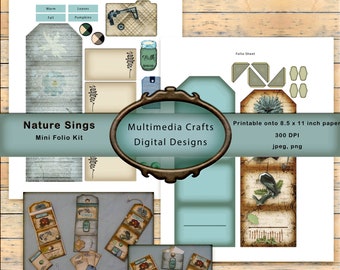 Nature Sings Mini Digital Folio Kit.  Commercial Use. Autumn. Scrapbooking, Junk Journaling