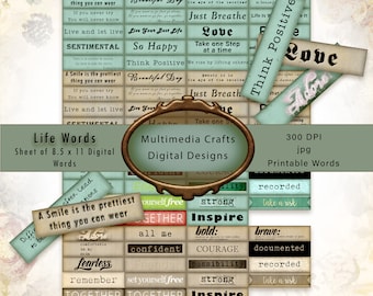 Life Words digital download.  Printable Commercial Use Sheet of Words.  Ephemera, Scrapbook, junk journal, mixed media